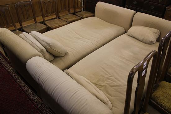 Pair of upholstered scroll end day beds(-)